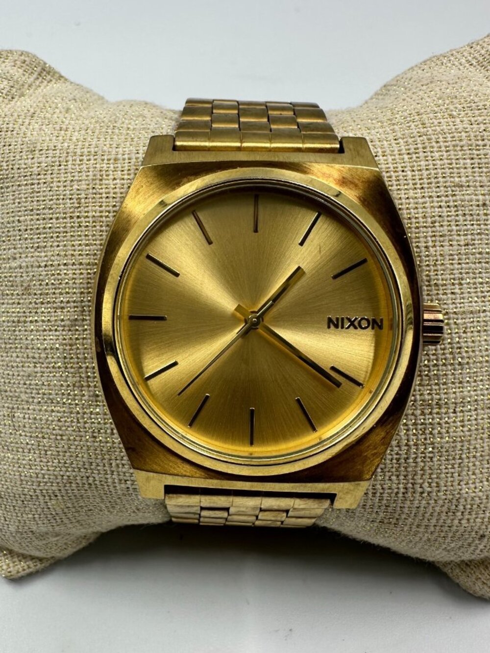 Nixon Watch Mens Minimal Time Teller 37mm Gold Tone Stainless Steel New Battery